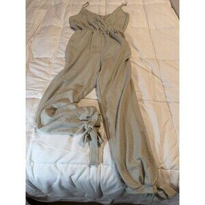 Rolla Coaster Jumpsuit Women’s Large Tan Ribbed Crop Sleeveless Casual Ladies